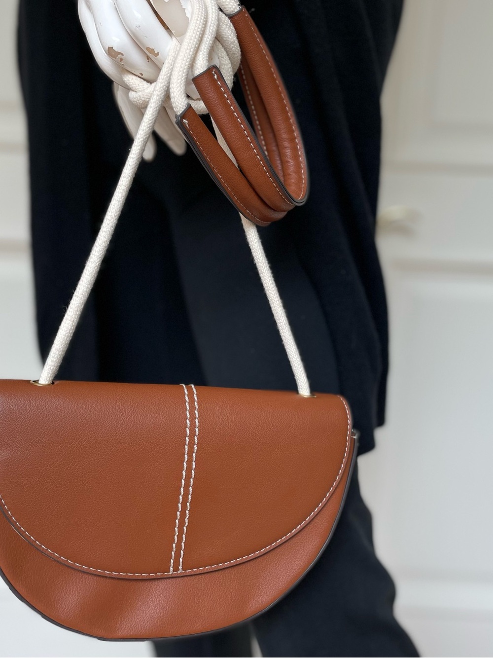 TIFOSI Brown Half Moon Crossbody Bag
with Contrast Stitching